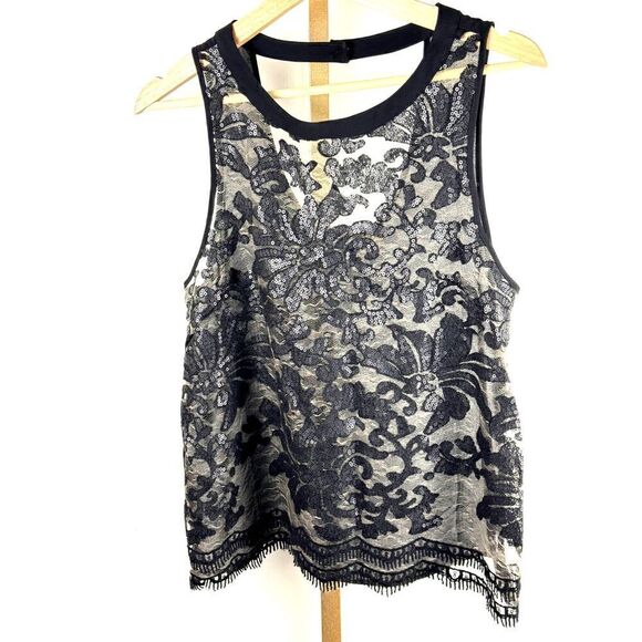 GORGEOUS ASTR Sheer, Lacy Sleeveless Black Top w/ Sequins, Fringe, Size S EUC - Picture 1 of 7